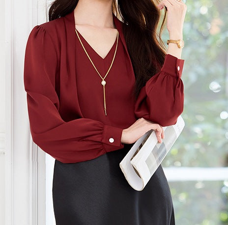 Women's Long-Sleeved Shirt - Elegant Spring & Autumn Workplace Fashion