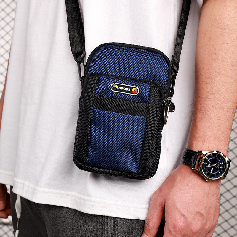 Men’s Fashion Canvas Mobile Phone Bag – Multi-Layer Outdoor Mini Waist & Shoulder Bag, Sports Multifunction Small Trendy Bag