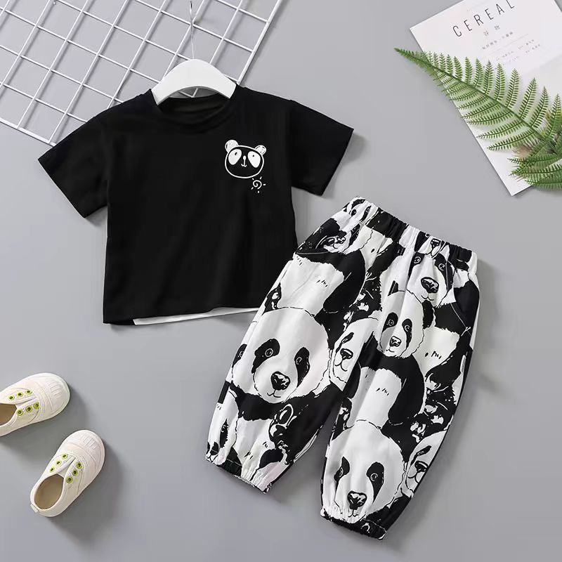 Summer Kids Cartoon Panda T-Shirt and Pants Set - RAC26JP5405BATS