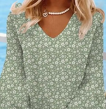 Women's Spring and Summer Floral Casual V-Neck Loose Simple Dress