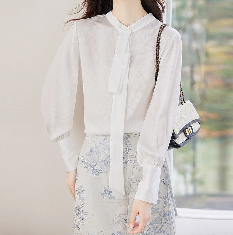 Women's Long Sleeve Strap Detail Shirt - Modern Spring & Autumn Fashion Top