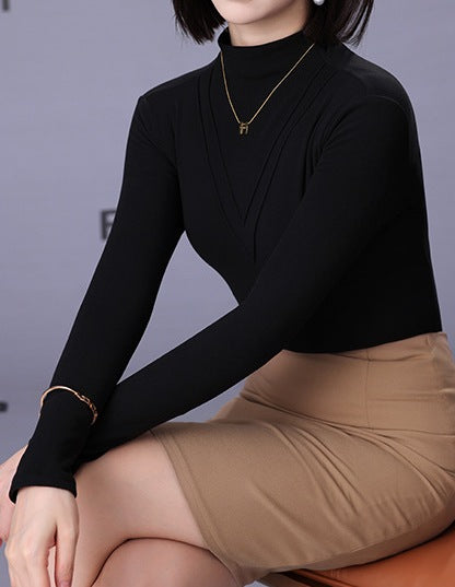 Women's Half-High Collar Brushed Double-Sided Fleece Base Layer Shirt