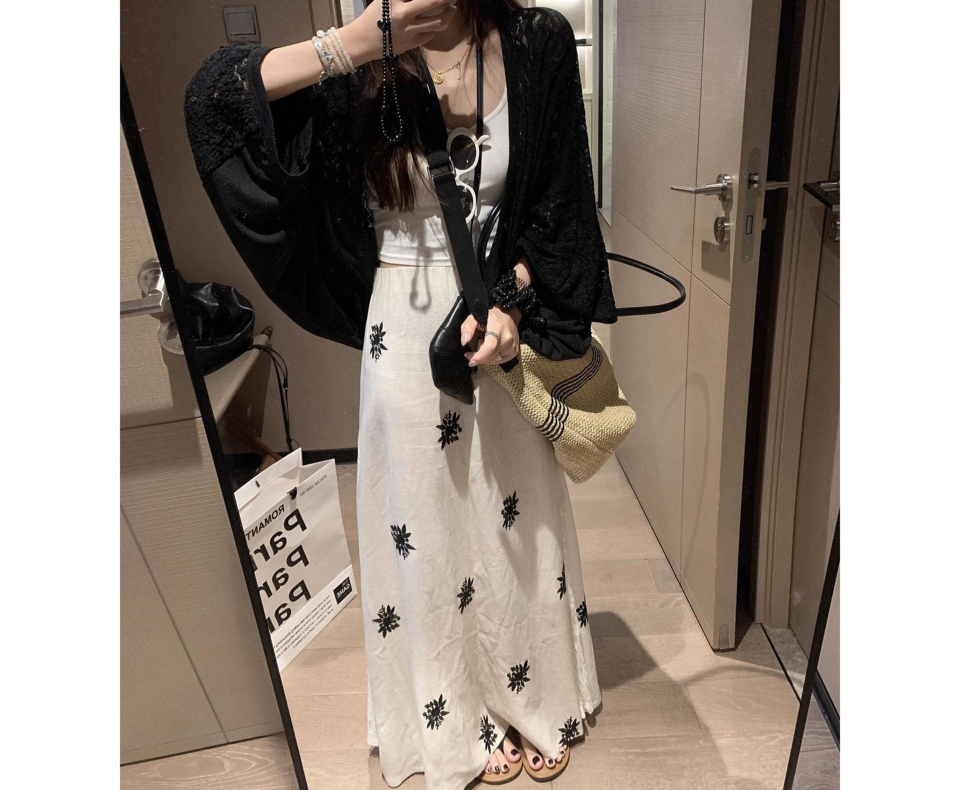 Women's Lace Patchwork Sun Protection Cardigan – Lightweight Summer Open Front Mid-Length Shawl Cover-Up