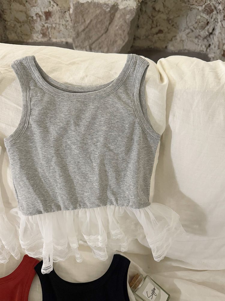 Spring and Autumn Women's Lace Trim Vest Sling Top - RAC26JP5513BATT