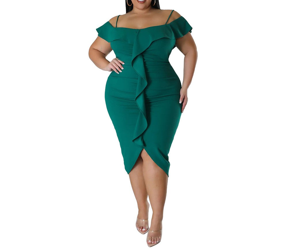 Women's Sweet One-Shoulder Solid Color Midi Dress – Elegant Bodycon Party Dress