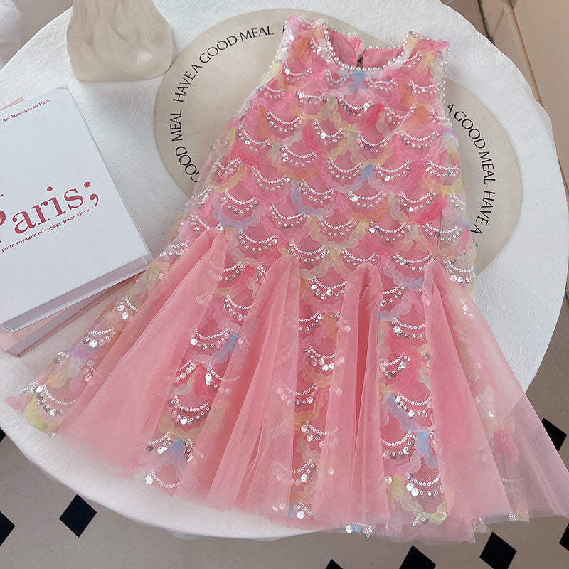 Summer New Style Girls’ Princess Dress – Sparkling Sequined Fishtail Dress - RAC25JP3270GDRESS