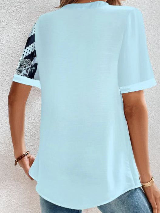 2026 Spring & Summer Women's Color-Block Striped V-Neck Button Shirt – Casual Printed Short Sleeve Fashion Top