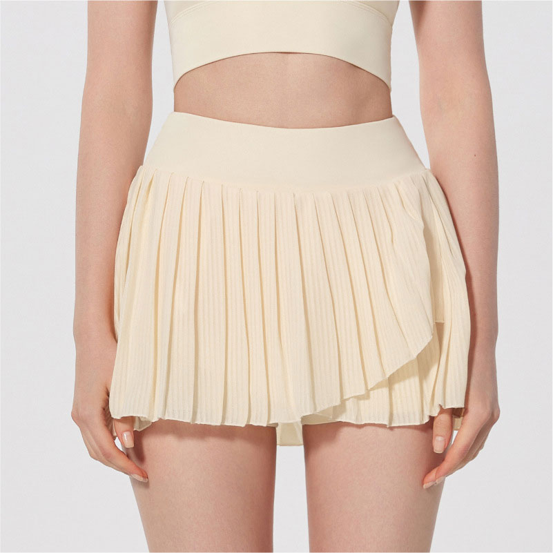 Yoga Pleated Sports Skirt with Built-In Shorts - Anti-Exposure Running, Golf & Tennis Skort
