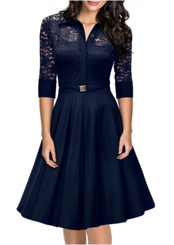 Women Elegant Lace Slim Fit Autumn Dress