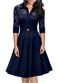 Women Elegant Lace Slim Fit Autumn Dress