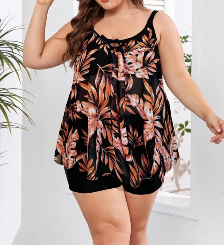 Women’s Multi-Color Printed Conservative Boxer Shorts Swimsuit Set – Modest & Stylish Beachwear - RAC25JP2620WPSW