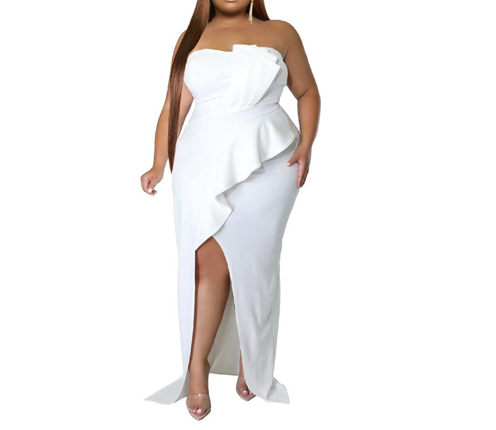 Elegant High-Waisted Slim-Fit Strapless High-Slit Evening Party Dress for Women