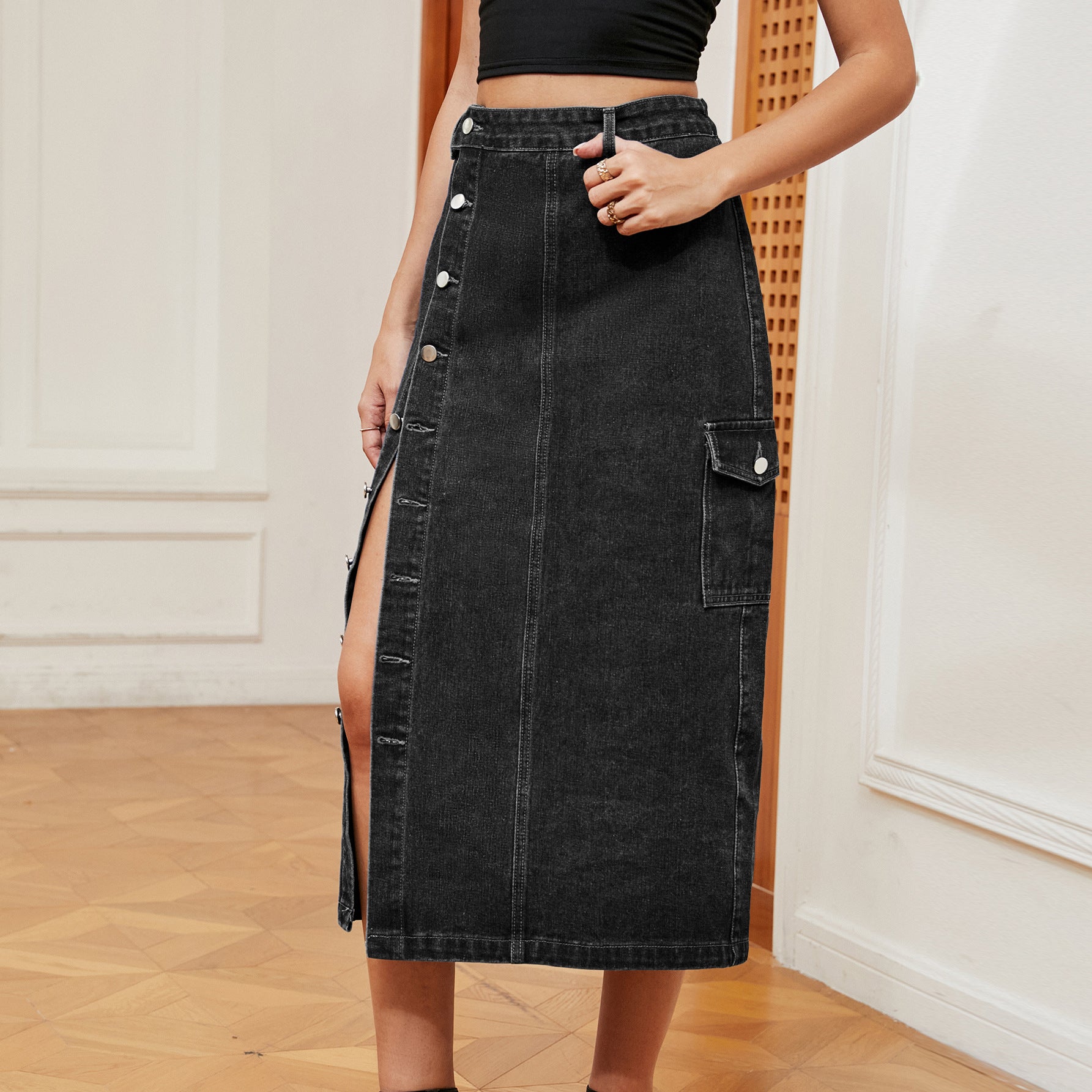 Women's Half-Elastic Denim Workwear Casual Skirt