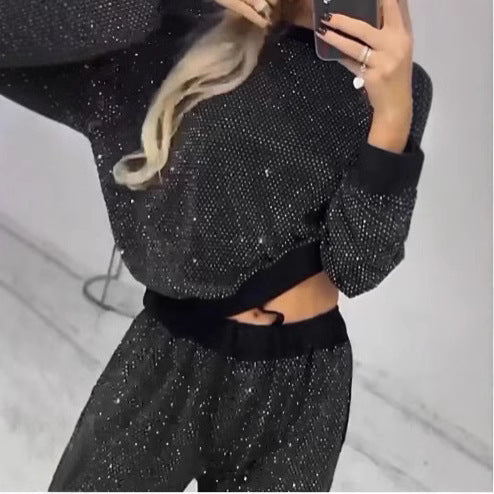 Women's Long Sleeve Round Neck Loose Top and Pants Two-Piece Matching Set