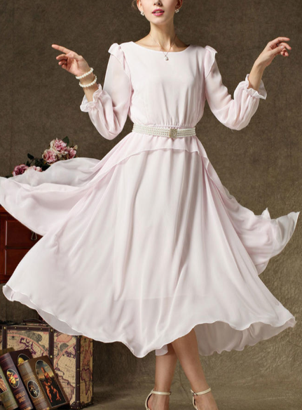 Women Pleated Halter Skirt Long Dress Pink