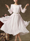 Women Pleated Halter Skirt Long Dress Pink