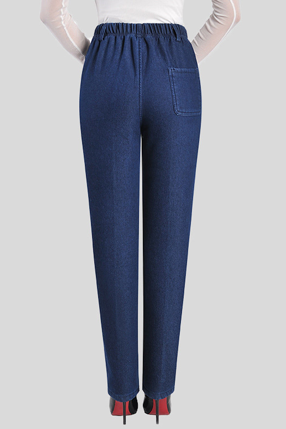 Women Awesome Elastic Waist Side Pockets Pretty Solid Colored Alluring Jeans