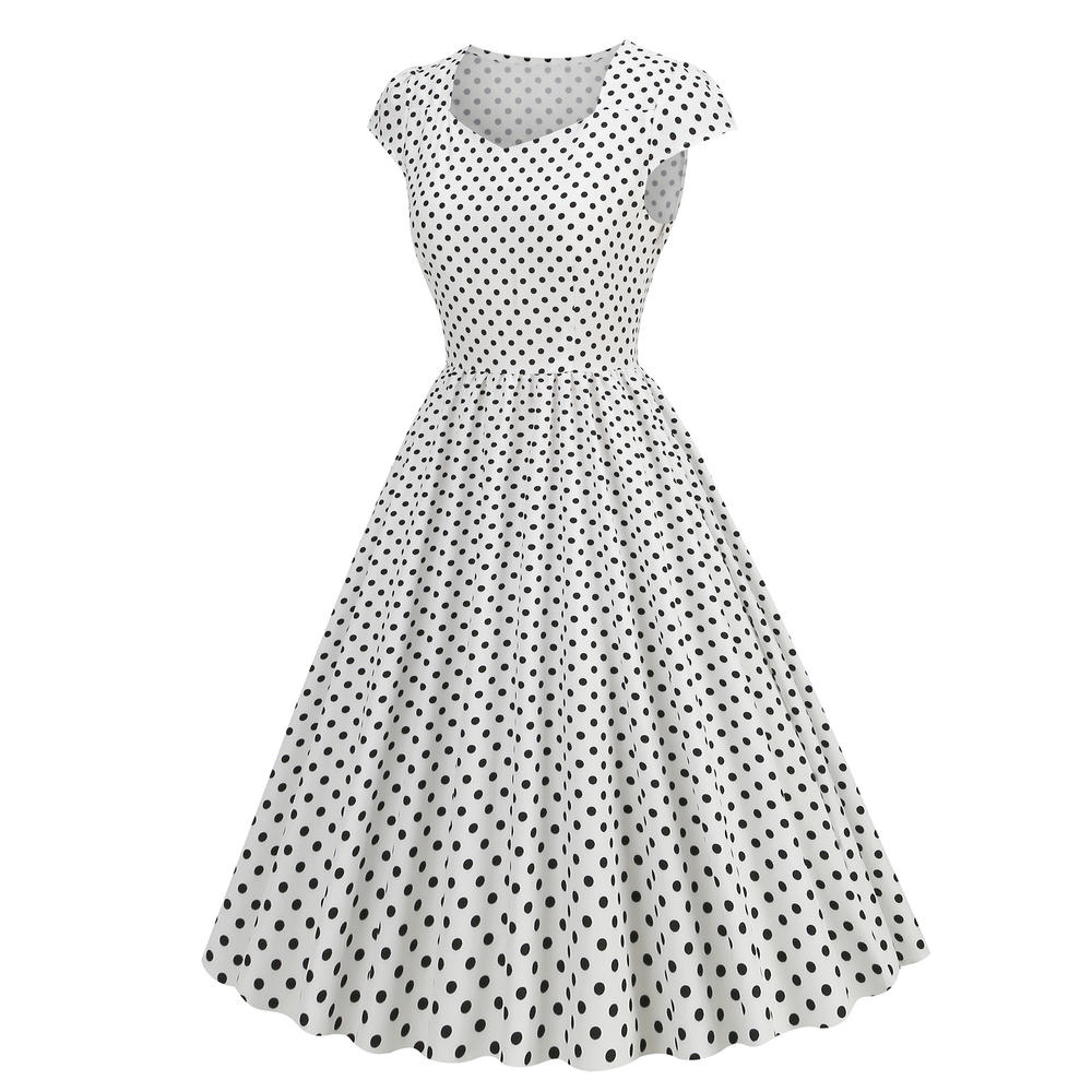 Women Wave Point Black Polka Dot Dress
