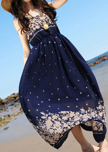 Sleeveless Floral Chiffon Beach Maxi Dress