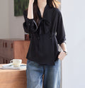 Elegant Women's Bow Detail Long-Sleeve Shirt - Premium Spring & Autumn Fashion Top