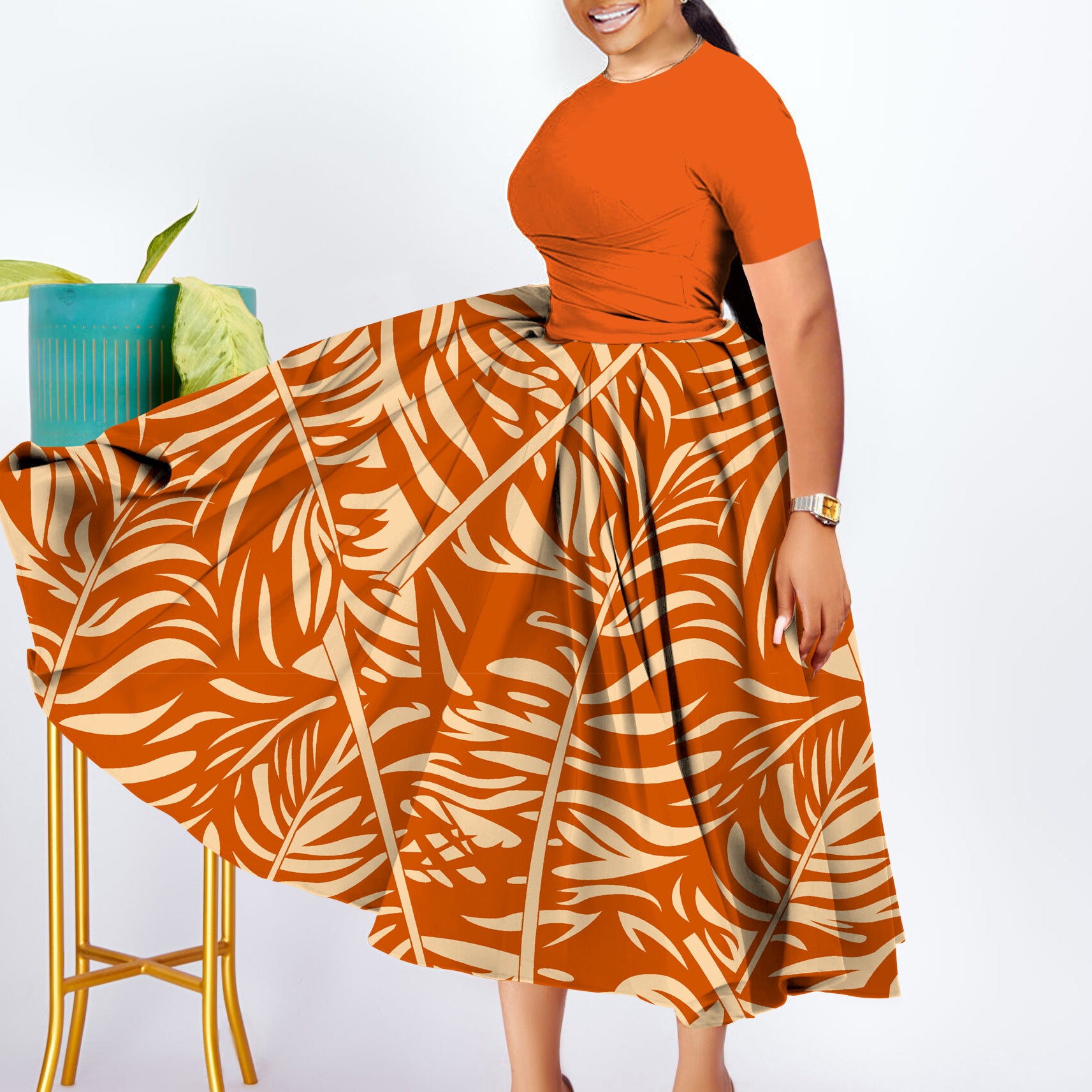 Plus Size Women's Elegant Pleated Black Swing Dress – Flowy A-Line Midi Dress with Sleeves – Classic Temperament Style for Casua
