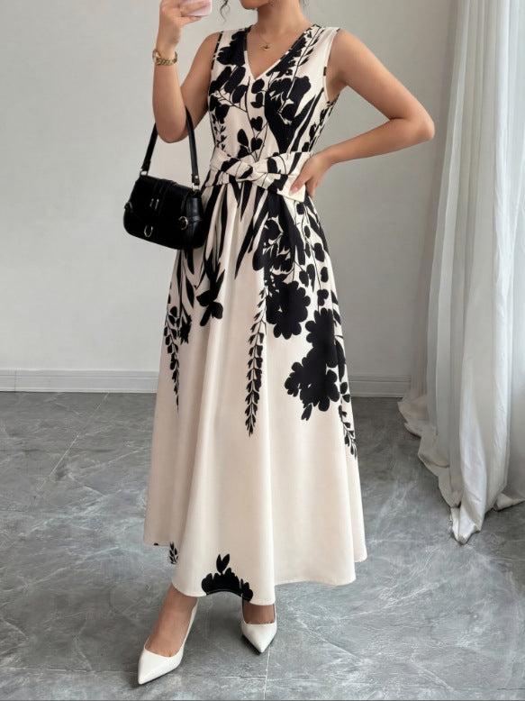 Women's Printed Waist-Defining Twist Front Jumpsuit with Wide Leg Design – Casual Summer Vacation Outfit