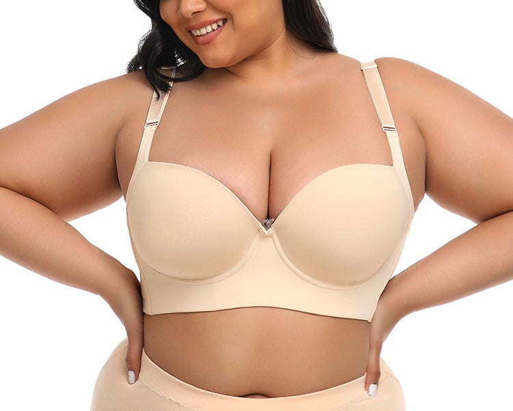 Underwire Smooth Push-Up Bra with Shaping Support & Anti-Sagging Deep V Neckline