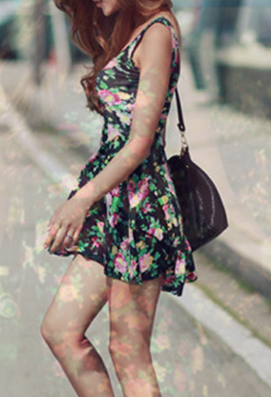 Women Floral Printed Sleeveless Short Dress