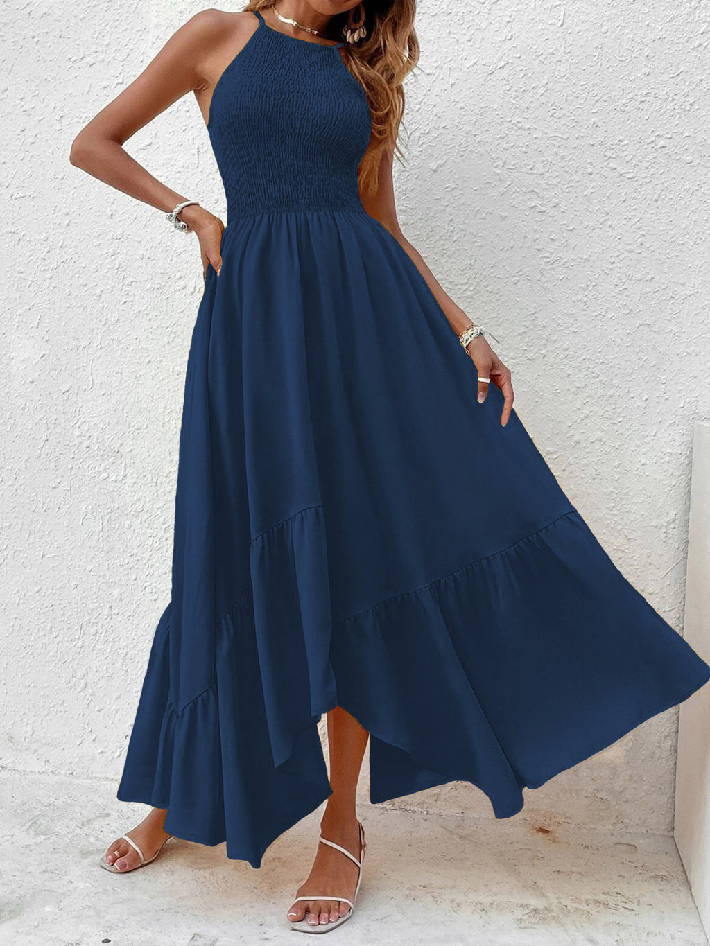 Women's Summer Elegant Sleeveless Sling Dress with Irregular Hem Casual Lightweight Midi Dress