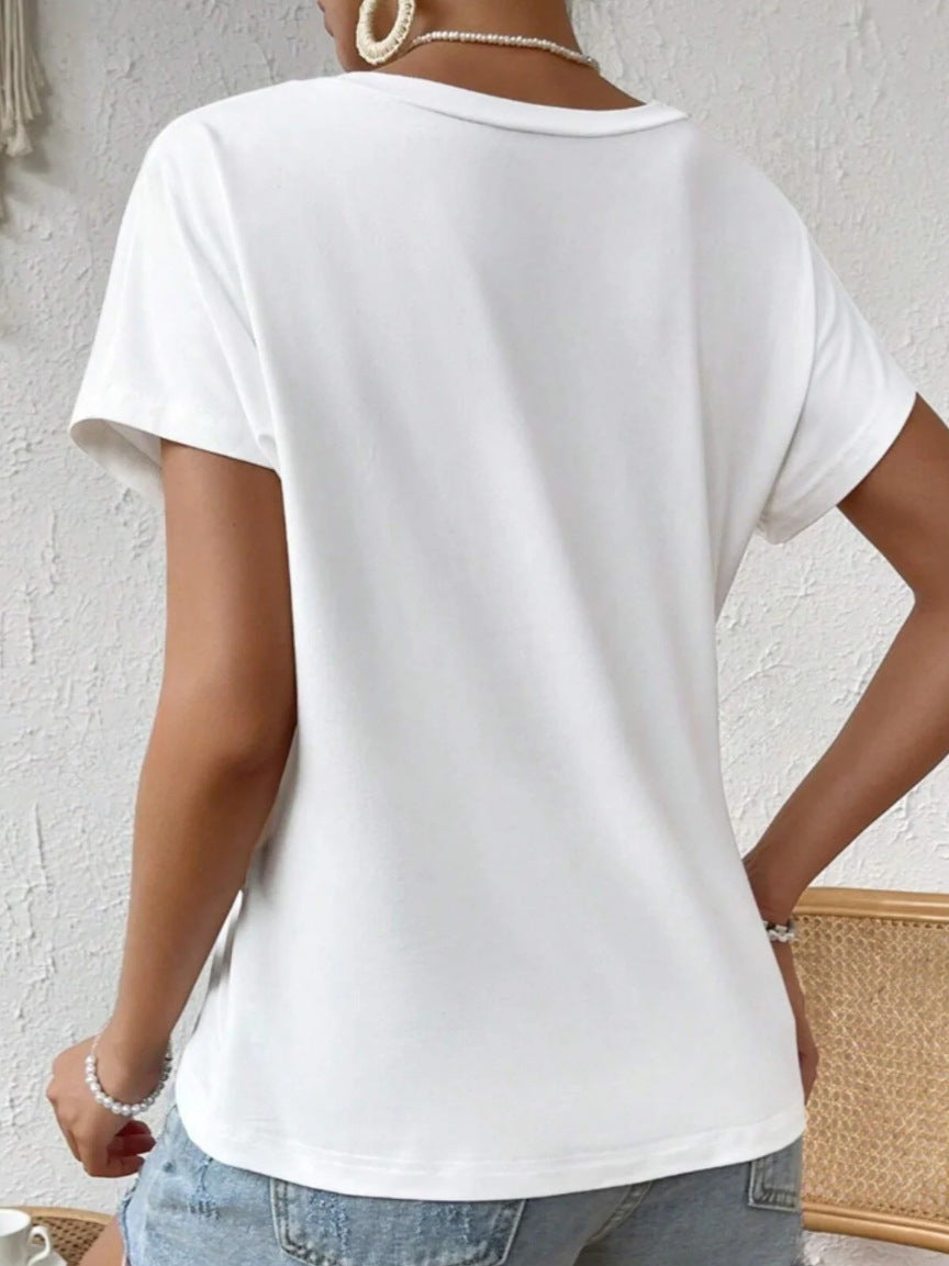 Summer Women's Casual Round Neck Solid Color Short Sleeve T-Shirt Top