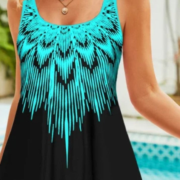 New Digital Print Tankini Skirt Swimsuit - Large Size Women's Two-Piece Split Swimwear