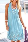 Women Sleeveless Round Neck Flower Printed Soft Lightweight Dress