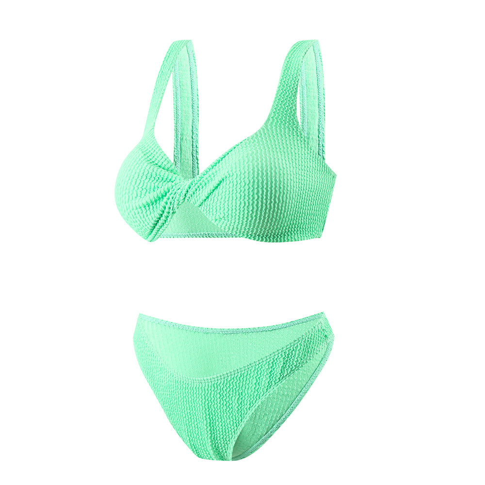 New Solid Color Twist Bag Strap Bikini Split Swimsuit for Women