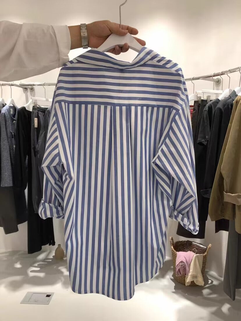 Women's Spring/Autumn Fresh Vertical Striped Long-Sleeved Shirt