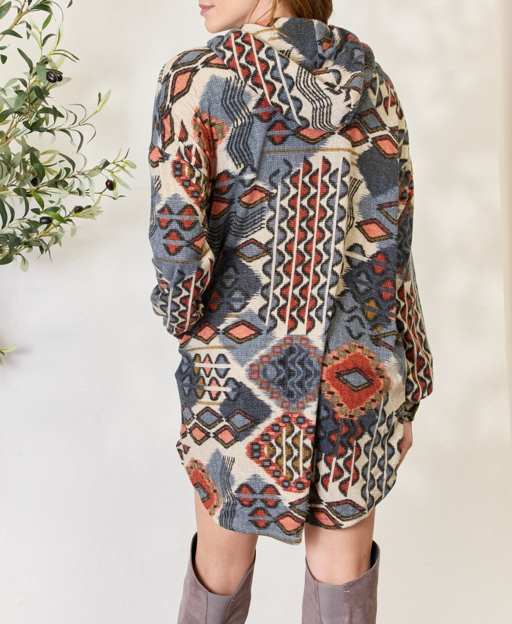 Women's Heimish Full Size Printed Button Up Hooded Jacket