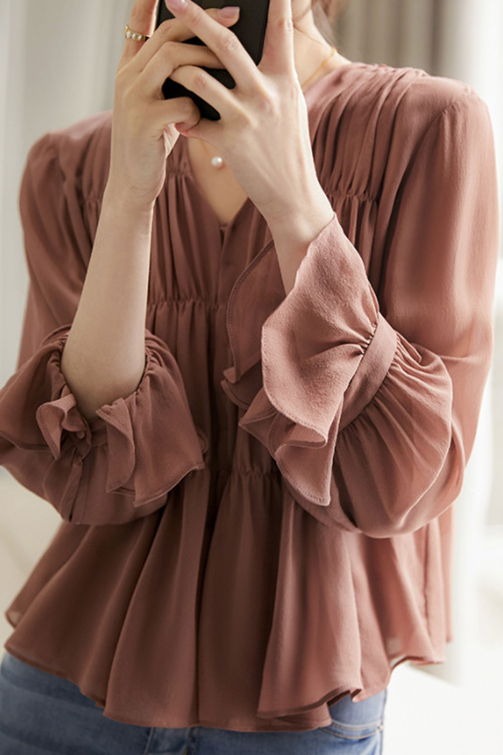 Women's Double Layer Hand Pleated Summer Silk Top