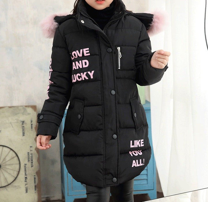 Children’s Winter Thickened Cotton-Padded Coat – Letter-Print Hooded Jacket - RAC25JP3283GDRESS
