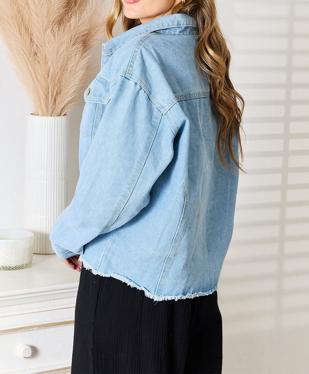 Women's Double Take Dropped Shoulder Raw Hem Denim Jacket