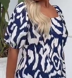 Women's Elegant Printed Bubble Sleeve Dress