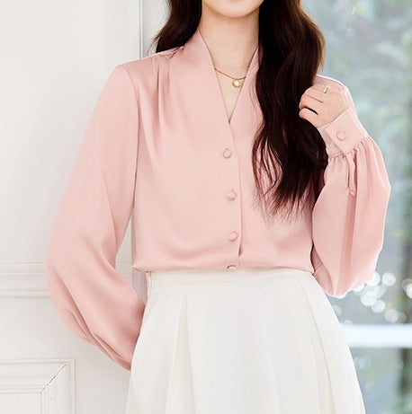 Women's V-Neck Long Sleeve Slim Fit Fashion Shirt