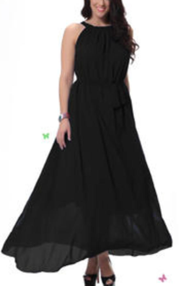 Women Sleeveless A-Line Chiffon Plus Size Black Dress
