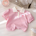 Girls' Summer Embroidered Lapel Polo Shirt – Short-Sleeve Casual Top for Kids - RAC26JP5504BATT