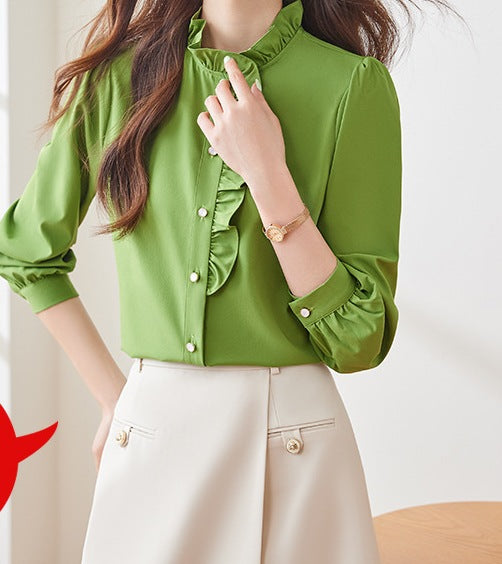 Women's Long Sleeve Ruffle Lace Collar Spring Shirt