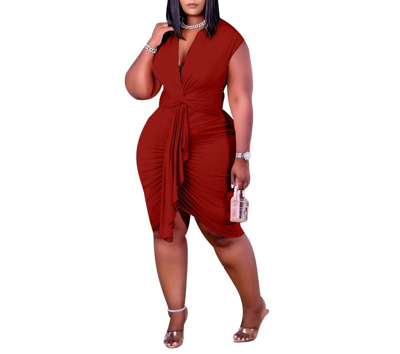 Plus Size Women's Tie-Up Bodycon Dress – Curvy Fit, Summer/Spring Style, Elegant Tight Skirt for Hourglass Silhouette