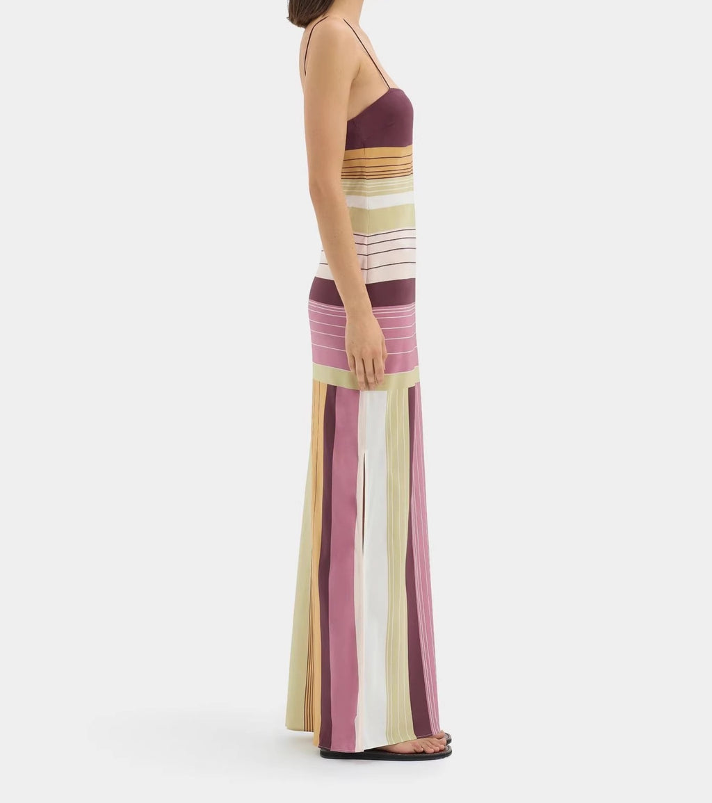 Color-Block Backless Striped Dress for Women – Sleeveless Casual Summer Dress