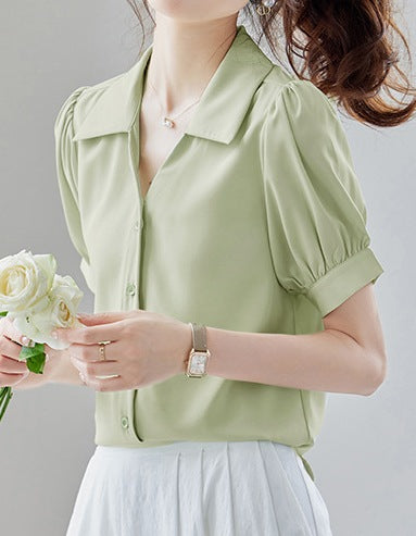 Women's Short-Sleeved Summer Lightweight Elegant Top - Casual Comfortable Everyday Wear Blouse