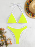 New Solid Color Lace-Up Neck Bikini with High Waist & Backless Split Design