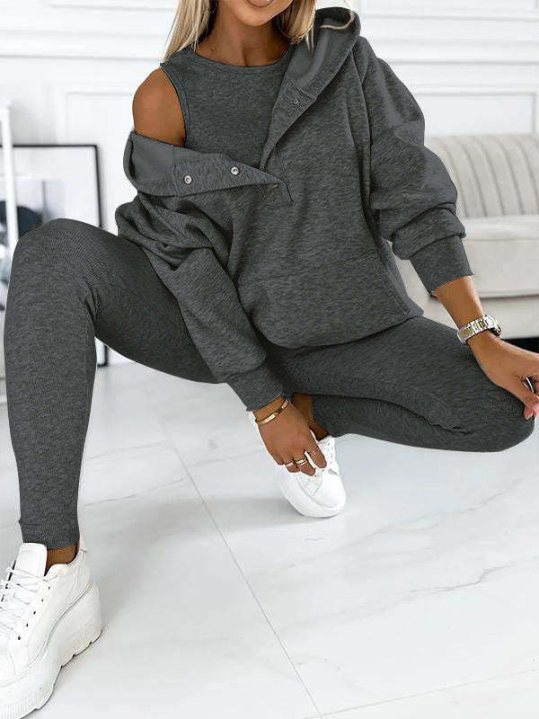 Women's Sports Casual Hooded 2-Piece Lounge Set with Zip Hoodie and Drawstring Jogger Pants