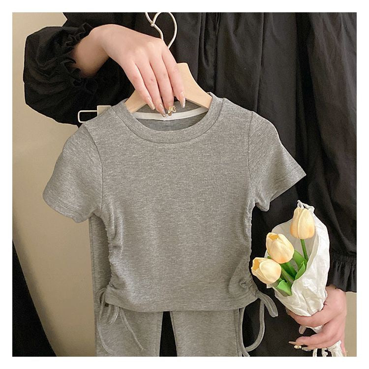 Summer Girls’ Two-Piece Short Sleeve T-Shirt and Flared Pants Set for Babies - RAC26JP5397BATS