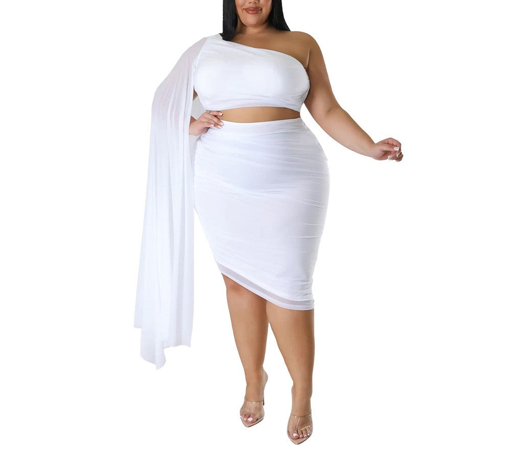 Women's High Elastic Oblique Collar Pleated Two-Piece Suit with Long Train Sleeves – New Arrival